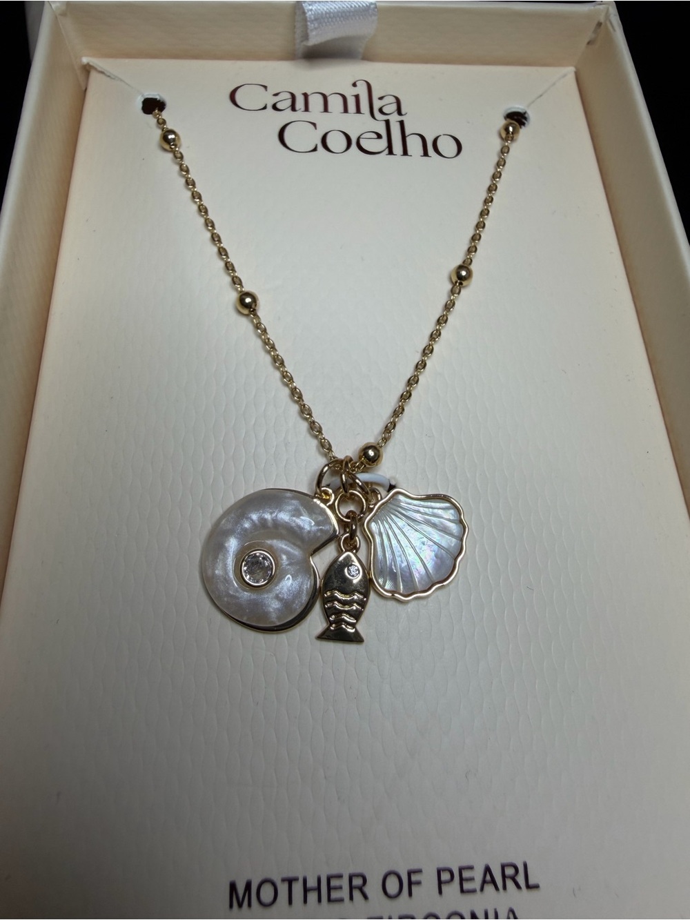 Camila Coelho | Mother of Pearl Cubic Zirconia Ocean Motif Gold Necklace ✨ - Picture 4 of 6